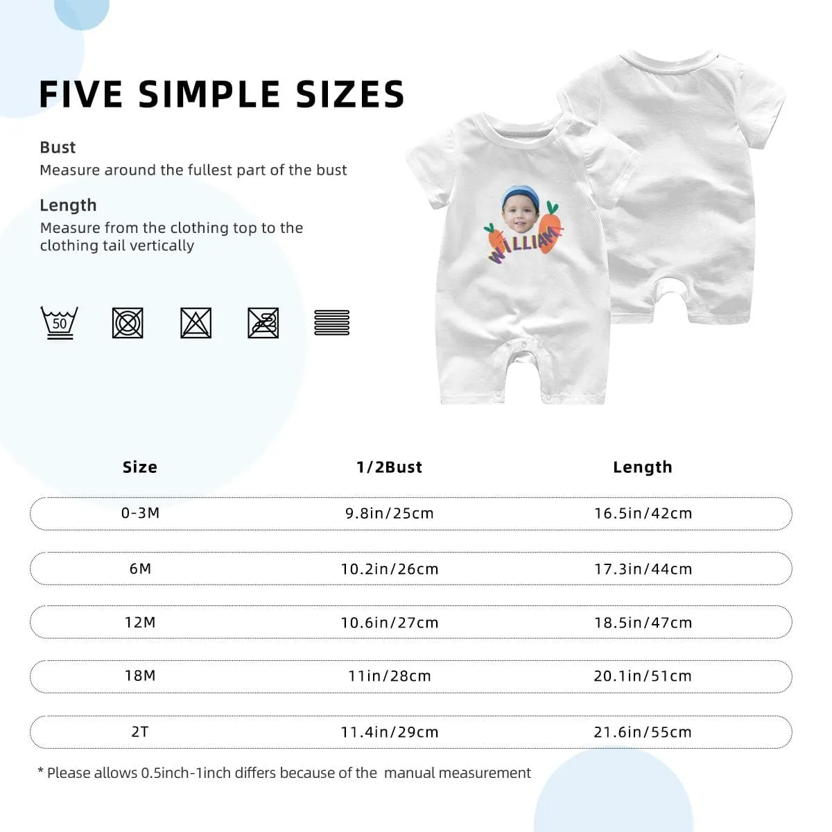 #0-2T-Custom Face&Name Carrot Baby Short Sleeve Rompers 100% Organic Cotton Jumpsuit One-piece Coverall and Layette Set