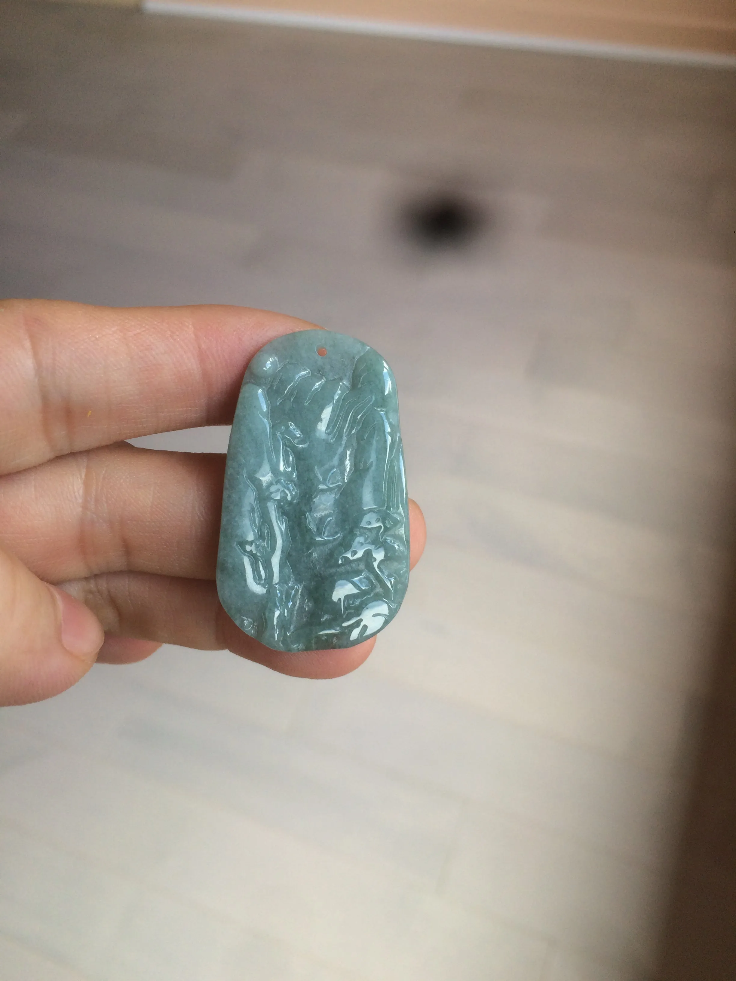 100% natural green/blue/gray/yellow Guatemala jadeite jade landscape(山水) pendant AQ74