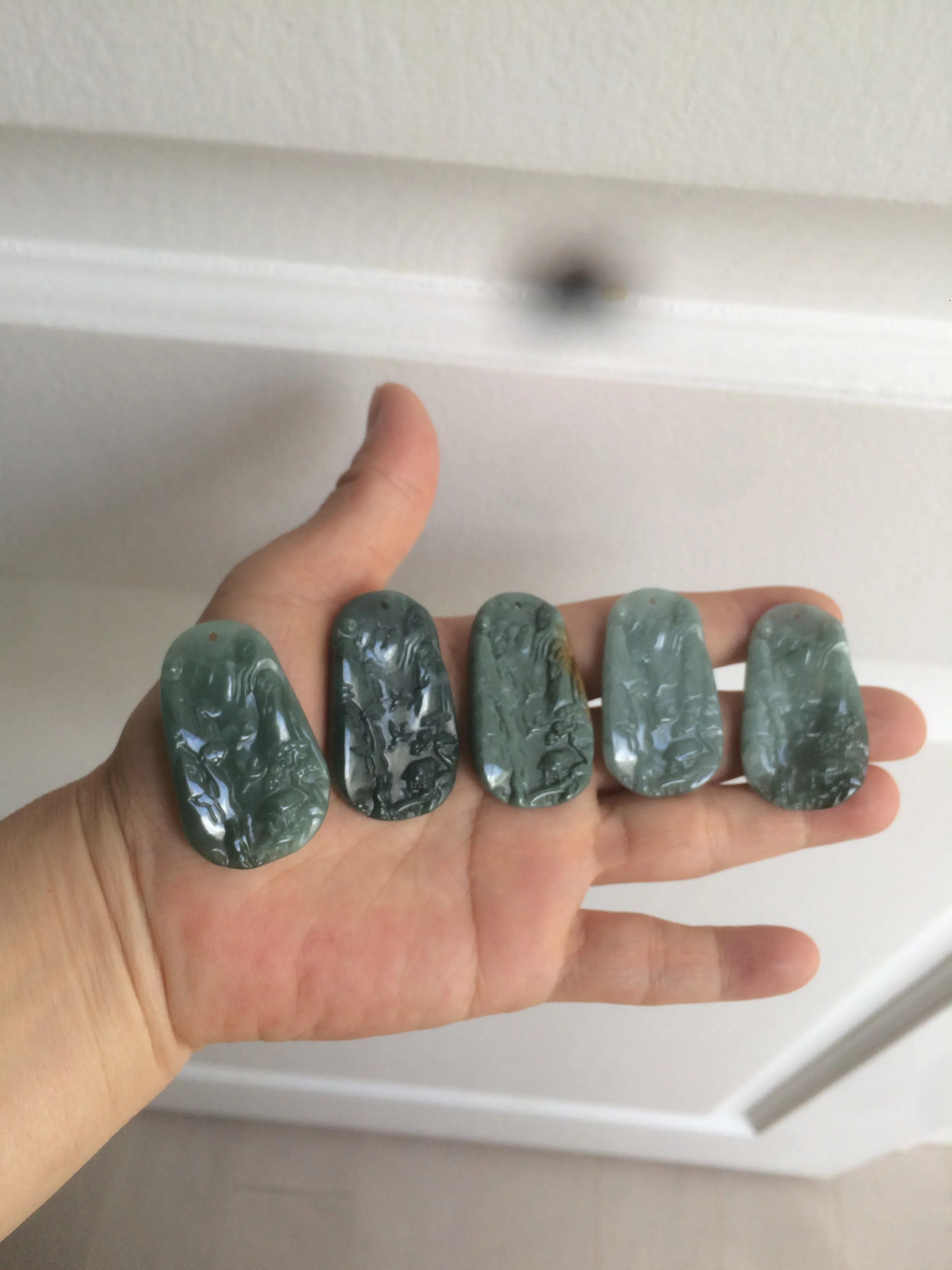 100% natural green/blue/gray/yellow Guatemala jadeite jade landscape(山水) pendant AQ74