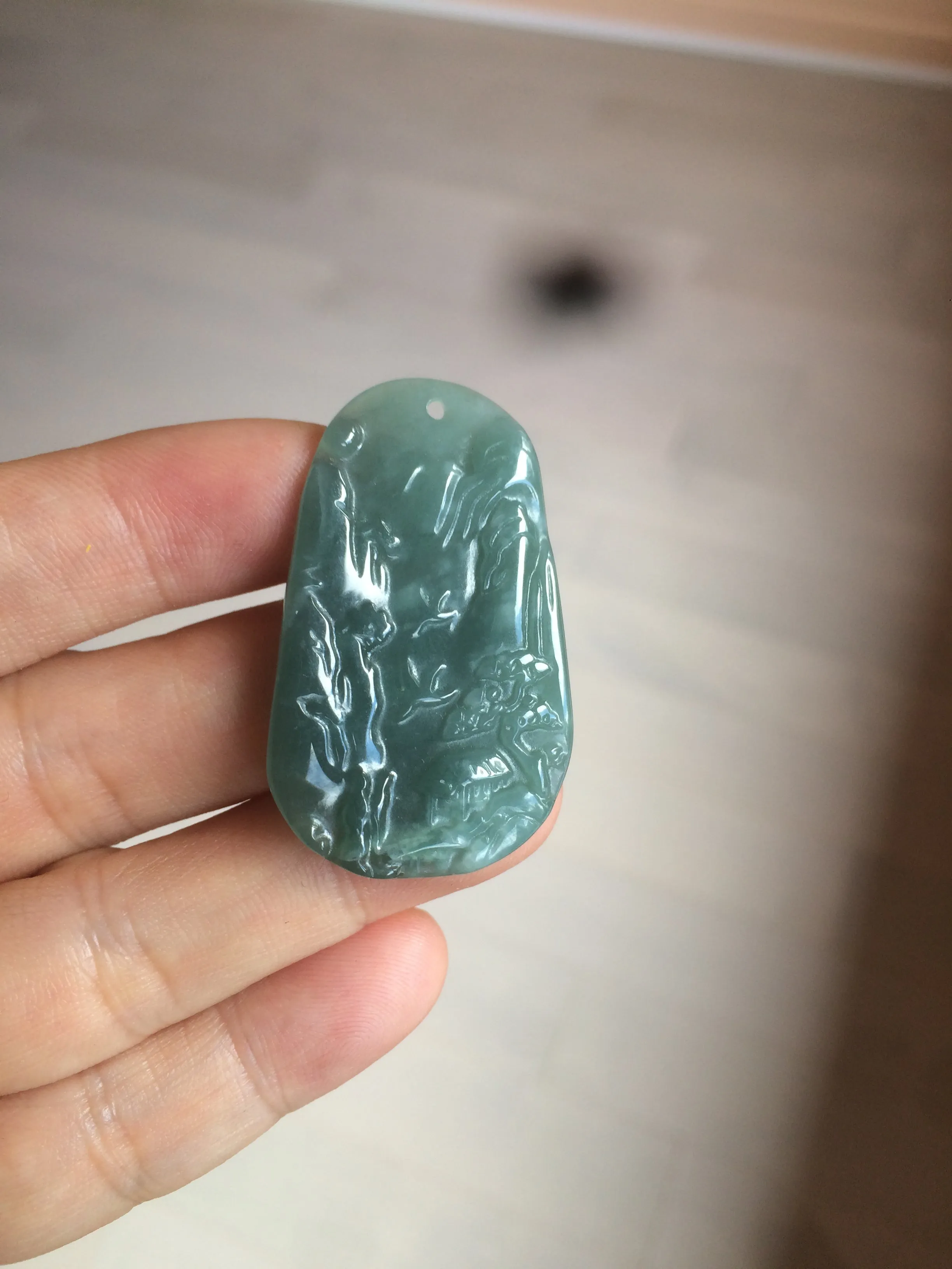 100% natural green/blue/gray/yellow Guatemala jadeite jade landscape(山水) pendant AQ74