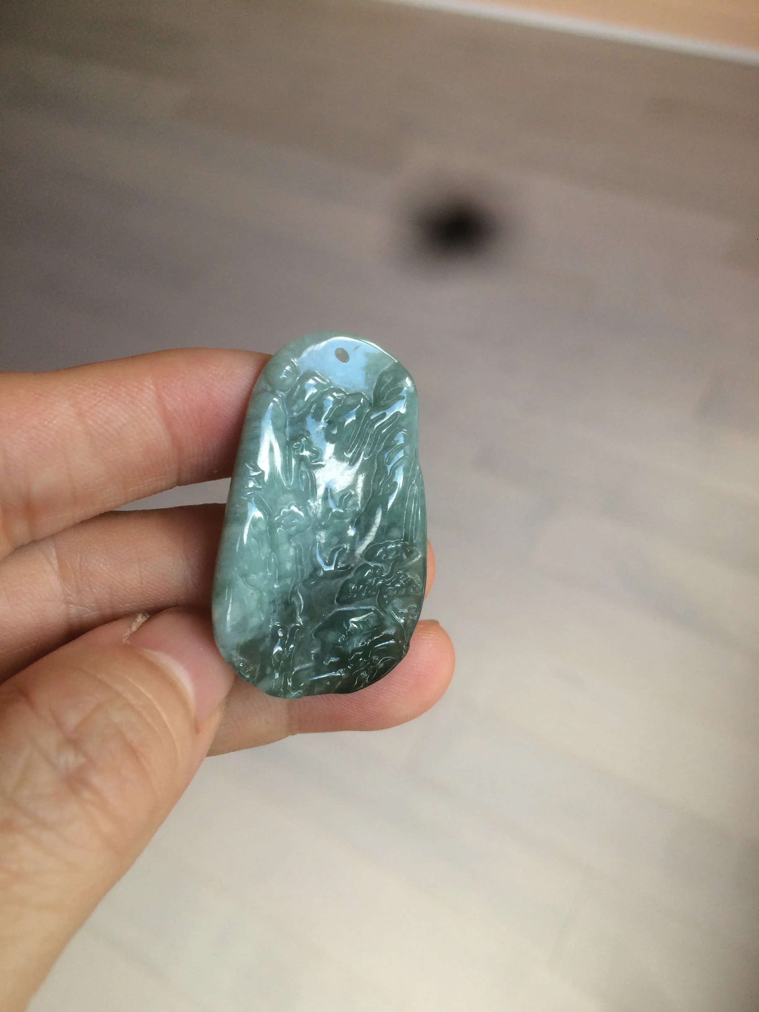 100% natural green/blue/gray/yellow Guatemala jadeite jade landscape(山水) pendant AQ74