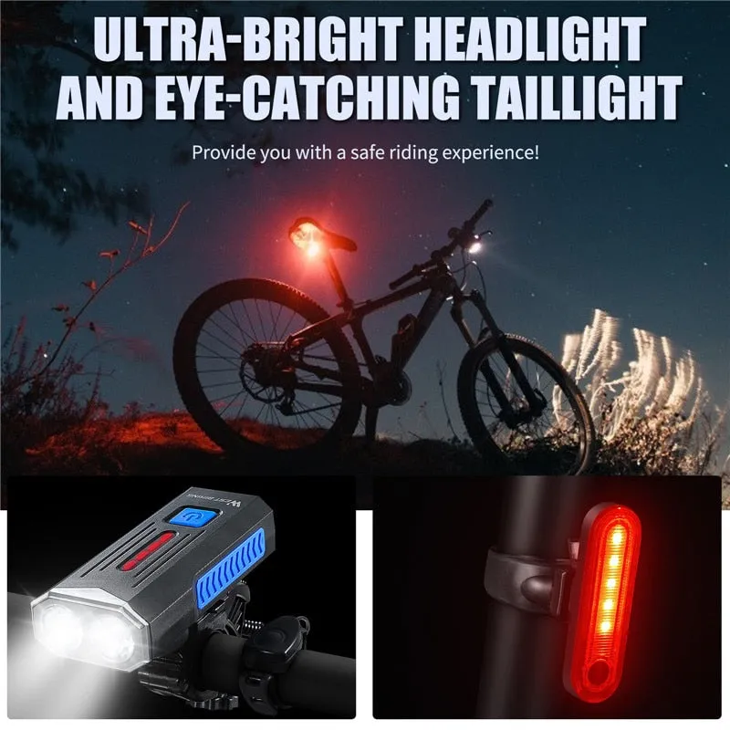 1000 Lumens Bike Light 140db Horn Bell USB Rechargeable Headlight Tailight Waterproof LED Cycling Front Rear Lamp