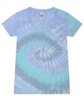 1075CD - Tie-Dye Ladies V-Neck T-Shirt | Lagoon