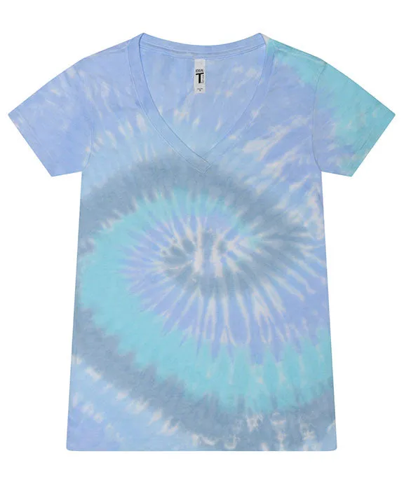 1075CD - Tie-Dye Ladies V-Neck T-Shirt | Lagoon