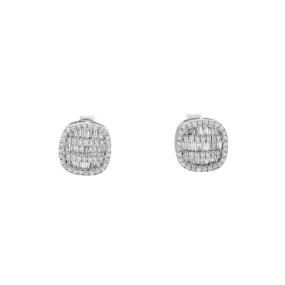 10K GOLD BAGUETTE AND ROUND DIAMOND CLUSTER SQUARE SHAPE EARRINGS 0.49 CTW