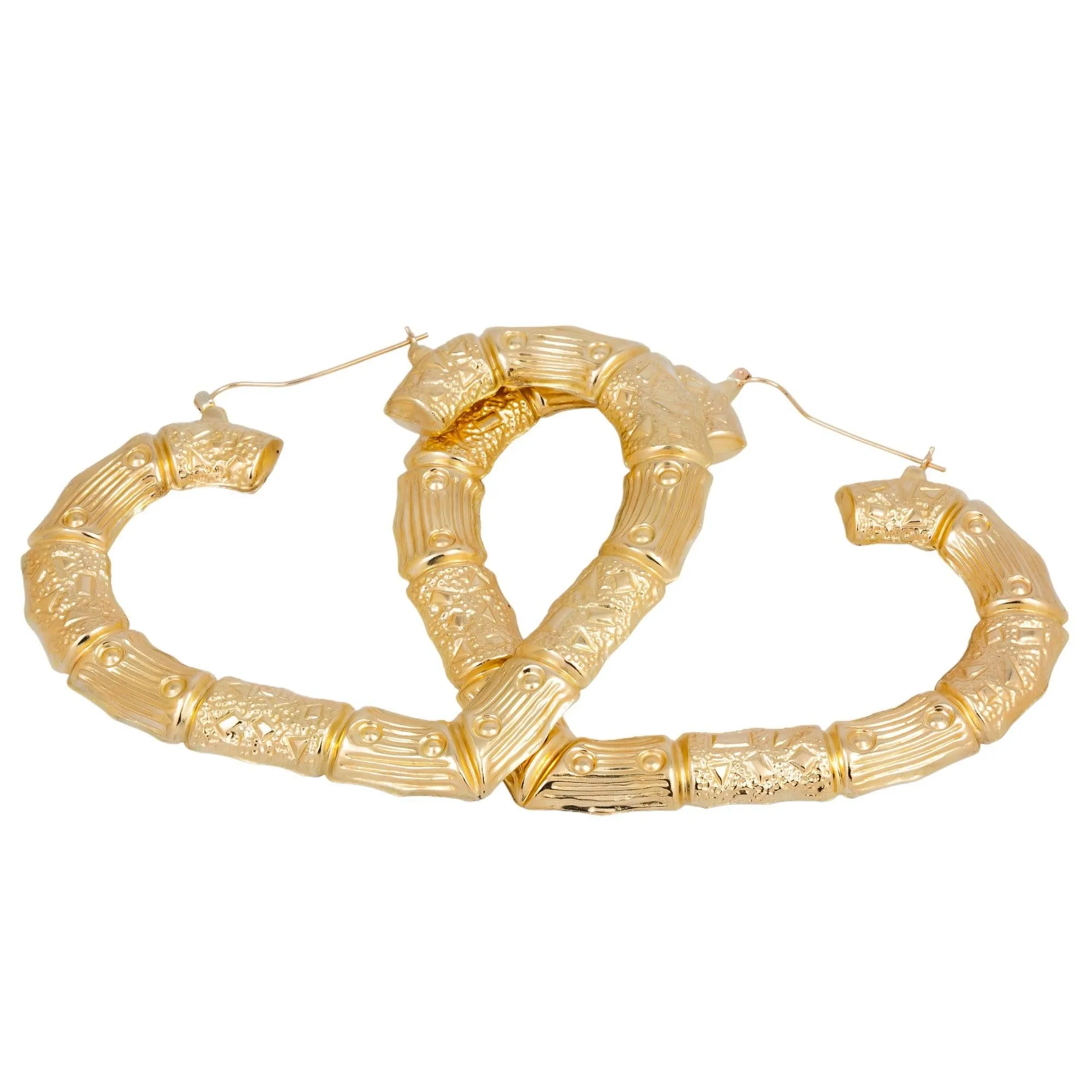 10K GOLD LADIES BAMBOO HEART HOOP EARRINGS