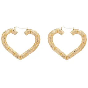 10K GOLD LADIES BAMBOO HEART HOOP EARRINGS