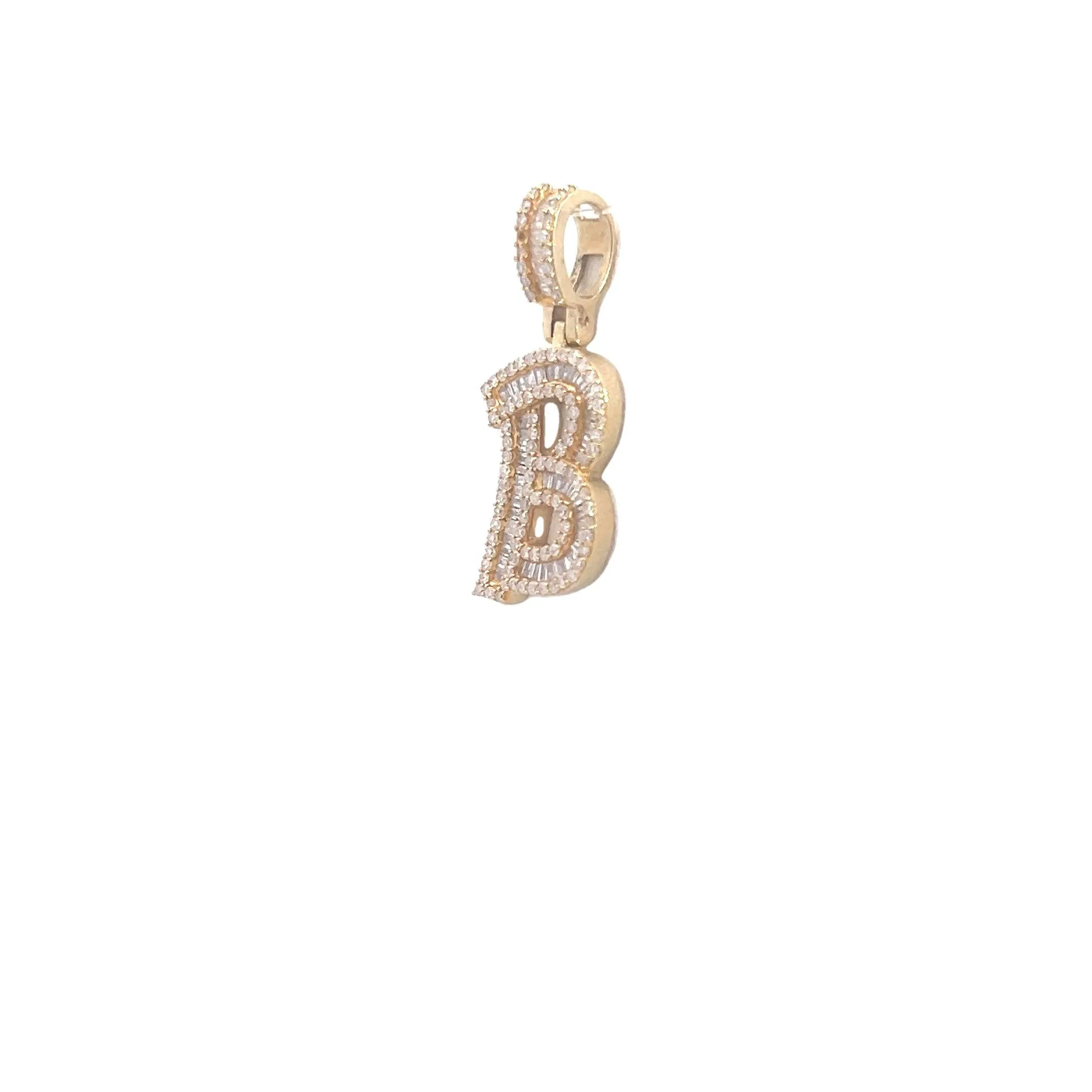 10K GOLD ROUND AND BAGUETTE DIAMOND LETTER "B" PENDANT 0.80 CT