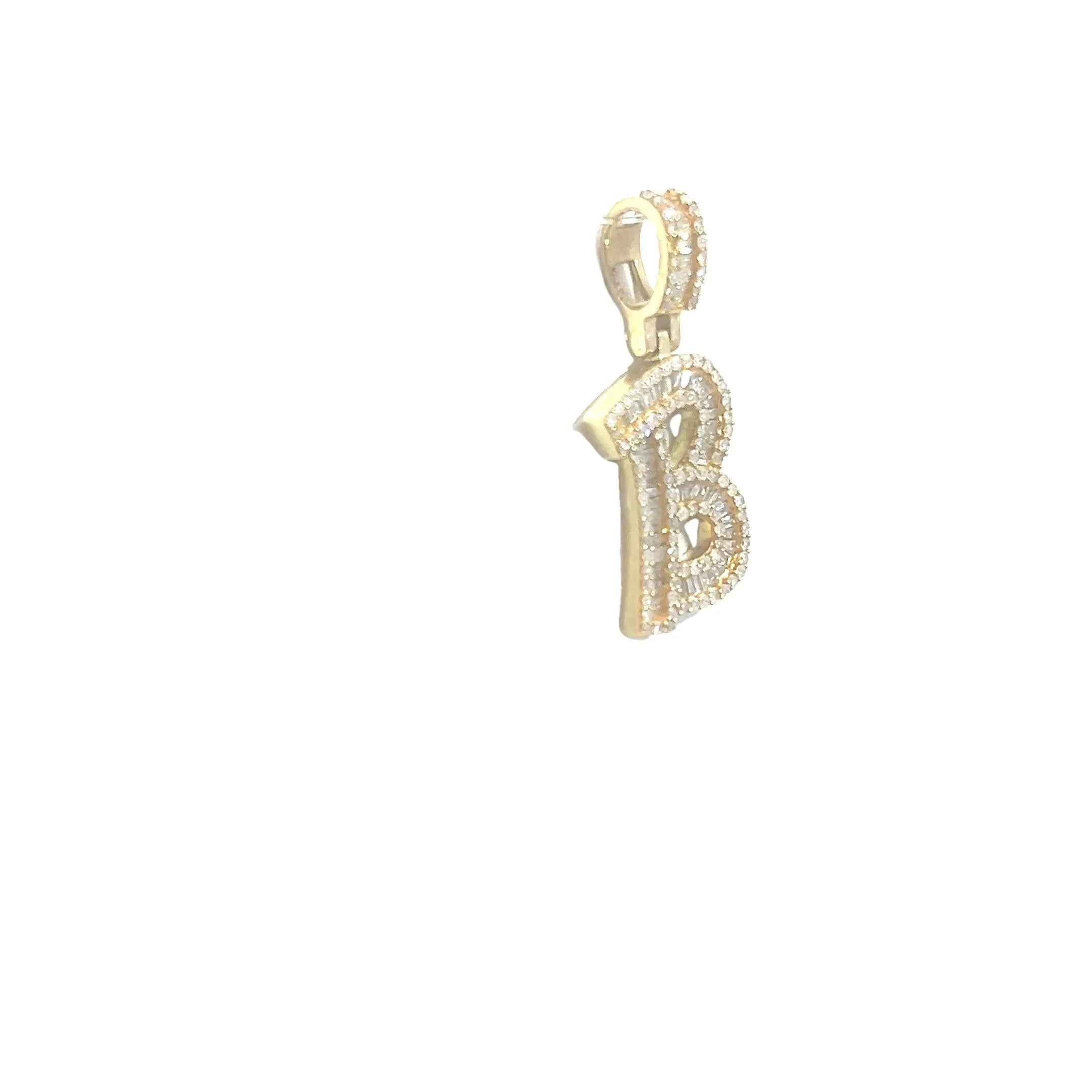 10K GOLD ROUND AND BAGUETTE DIAMOND LETTER "B" PENDANT 0.80 CT