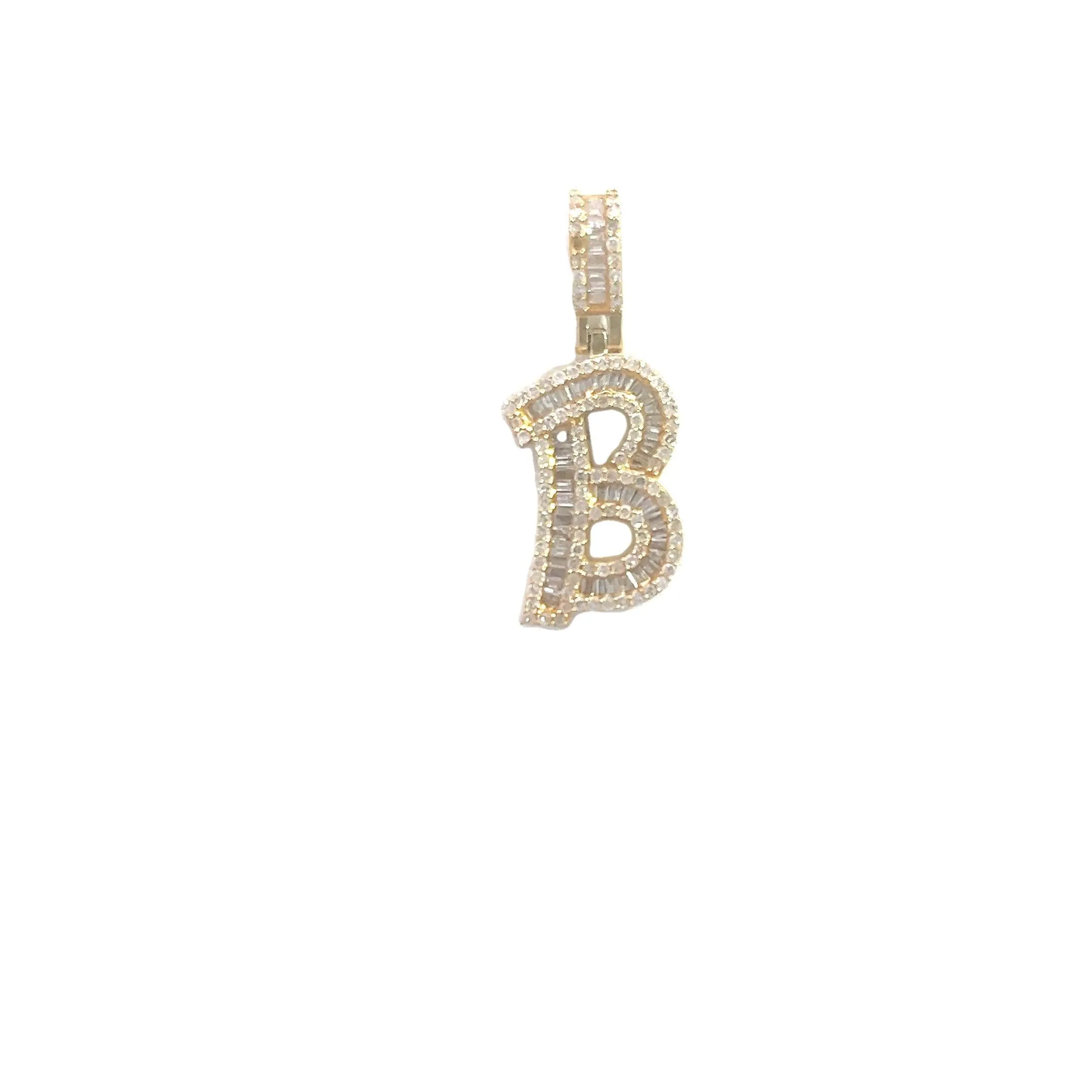 10K GOLD ROUND AND BAGUETTE DIAMOND LETTER "B" PENDANT 0.80 CT