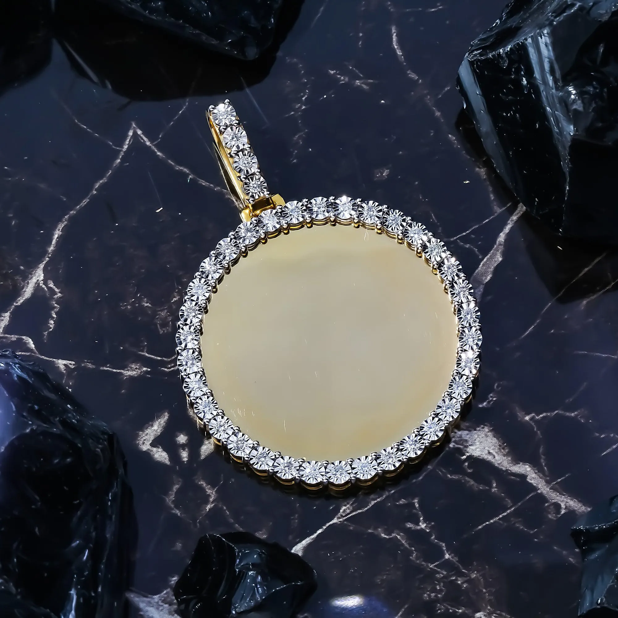 10K GOLD ROUND DIAMOND CIRCLE PICTURE PENDANT 0.96 CT