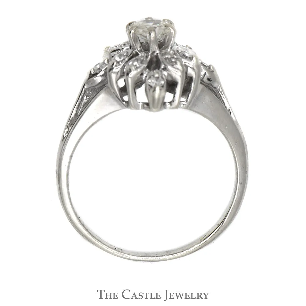 1/2cttw Diamond Flower Cluster Ring in 14k White Gold Split Shank Setting