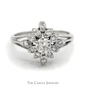 1/2cttw Diamond Flower Cluster Ring in 14k White Gold Split Shank Setting