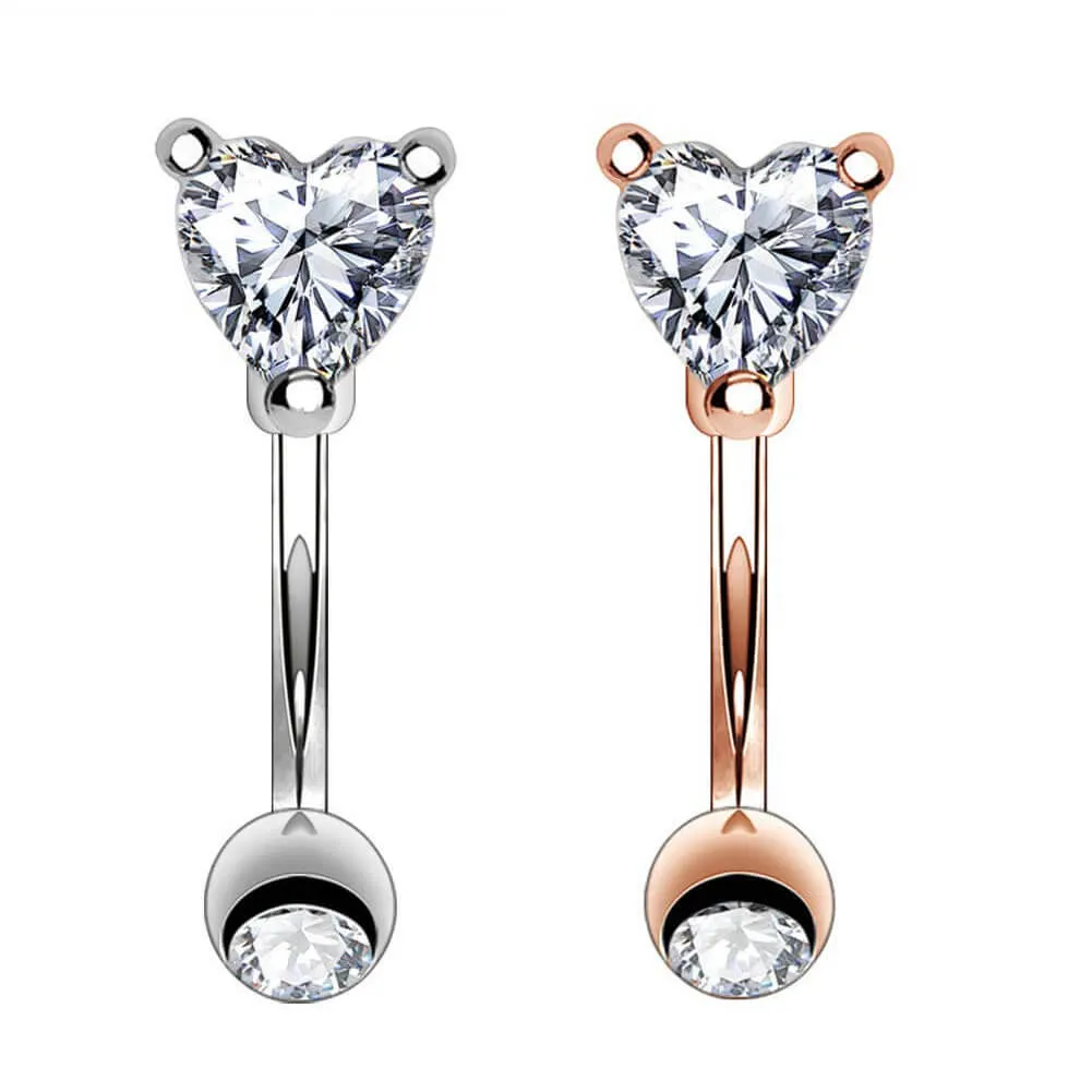 16G Heart CZ Rose Gold Curved Rook Rings