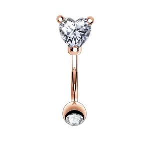 16G Heart CZ Rose Gold Curved Rook Rings