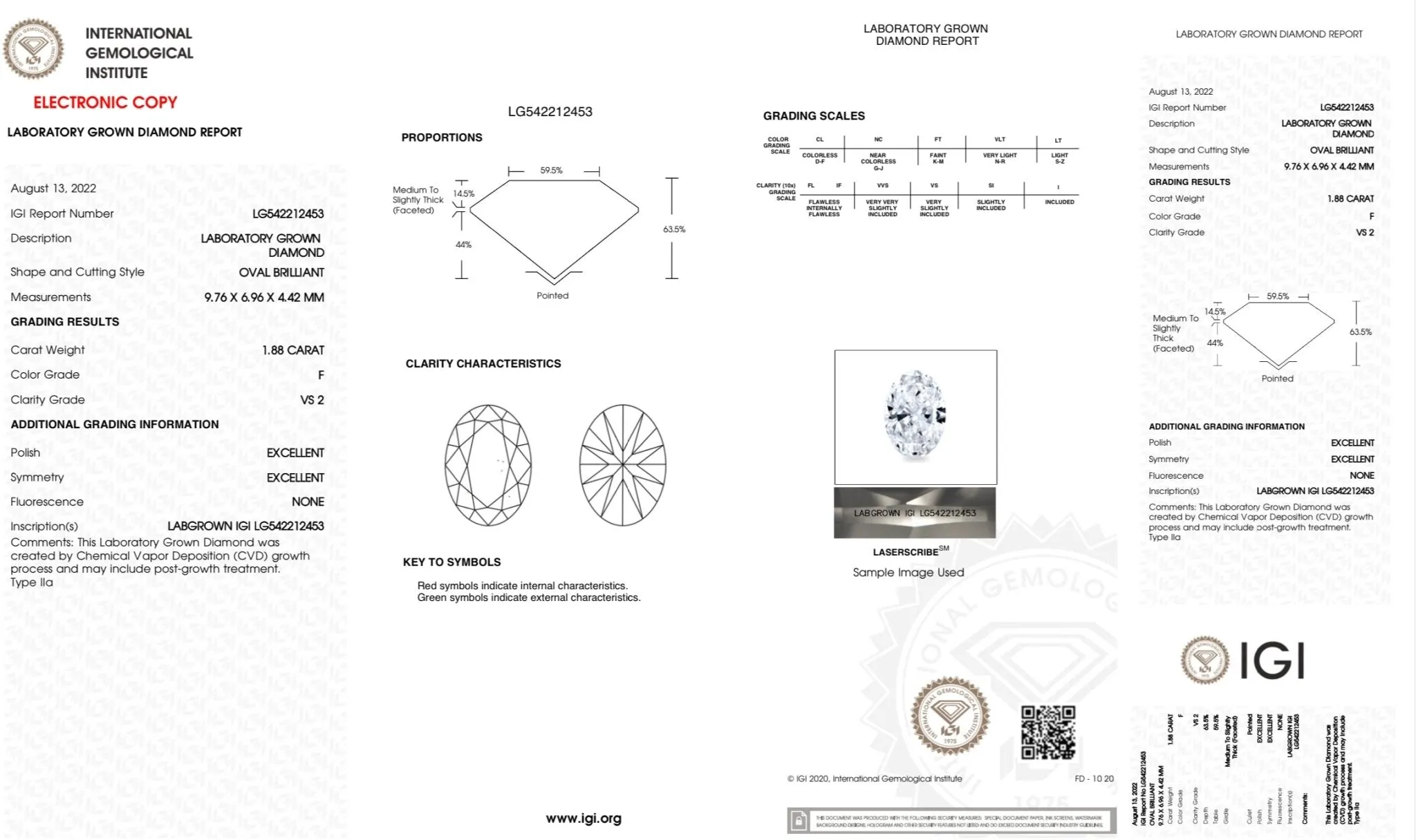 1.88ct F/VS2 Lab Created Oval Diamond IGI#542212453