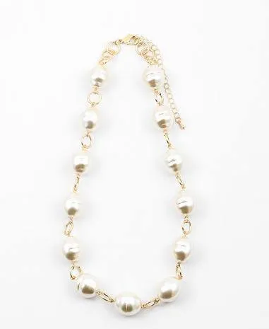 18" Large Pearl Stations on Gold Chain Necklace