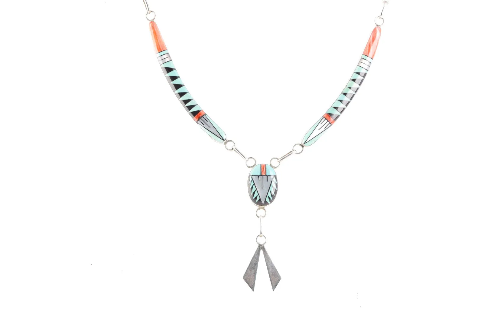 19.5" Native American 925 Silver Inlay V Necklace (20.05g.)