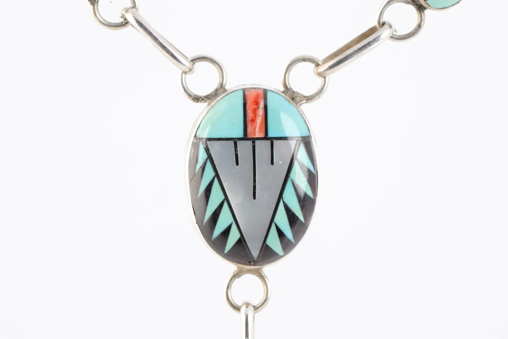 19.5" Native American 925 Silver Inlay V Necklace (20.05g.)