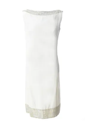 1960's Maison Mendessolle Vintage Ivory Shift Cocktail Dress with Rhinestones