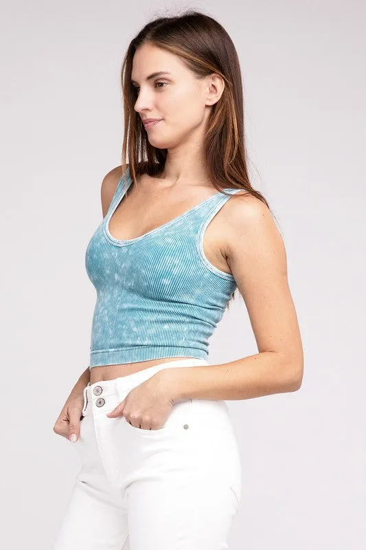 2 Way Neckline Washed Ribbed Cropped Tank Top