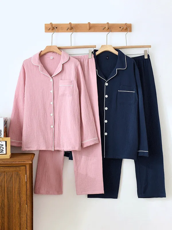 2Pcs Crepe Shirt Couple Pajamas