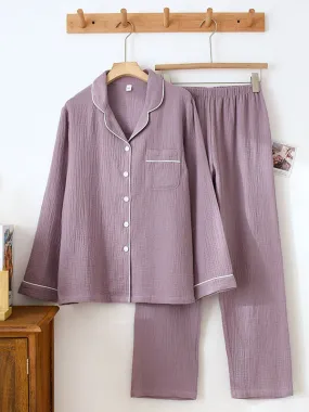 2Pcs Crepe Shirt Couple Pajamas