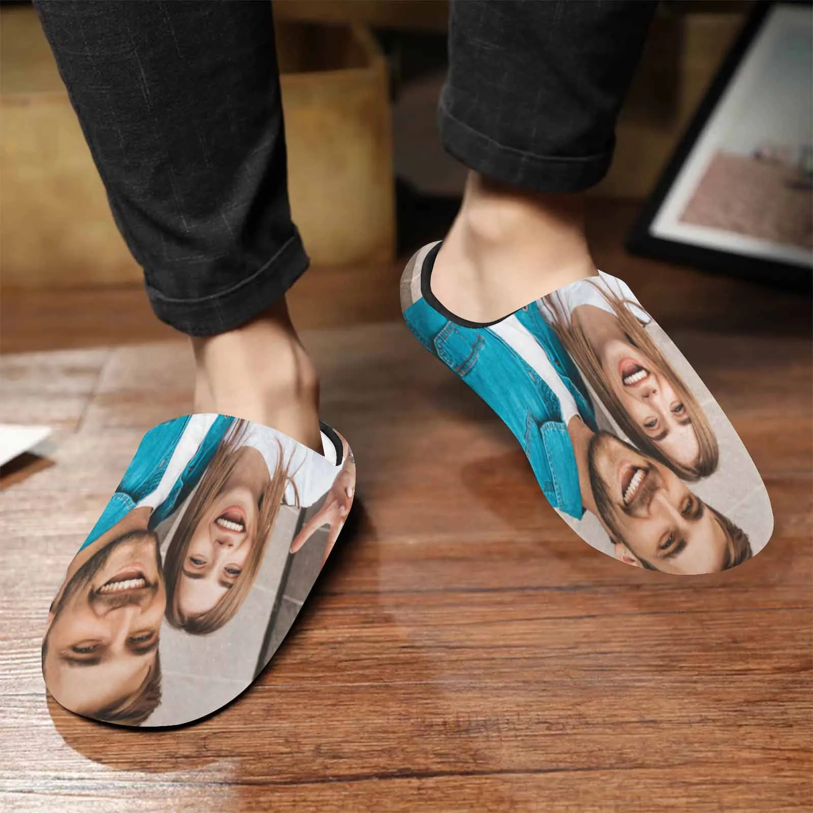 7 AM Custom Couple Photo&Name All Over Print Personalized Non-Slip Cotton Slippers For Couple Girlfriend Boyfriend