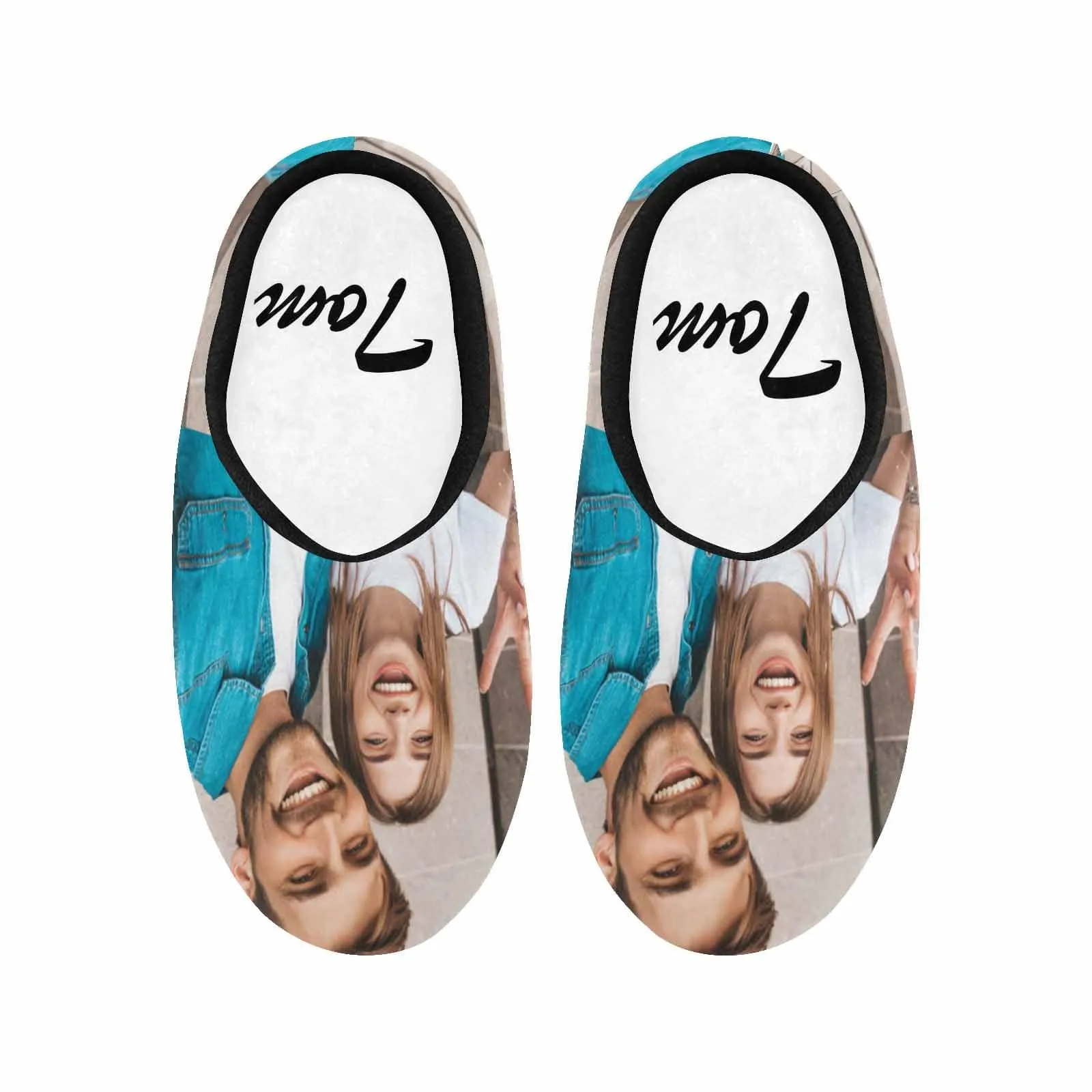 7 AM Custom Couple Photo&Name All Over Print Personalized Non-Slip Cotton Slippers For Couple Girlfriend Boyfriend