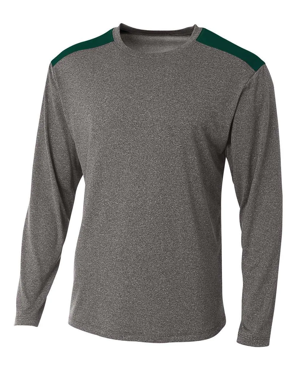 A4 N3101 Tourney Heather Long Sleeve Color Block Crew - Heather Forest