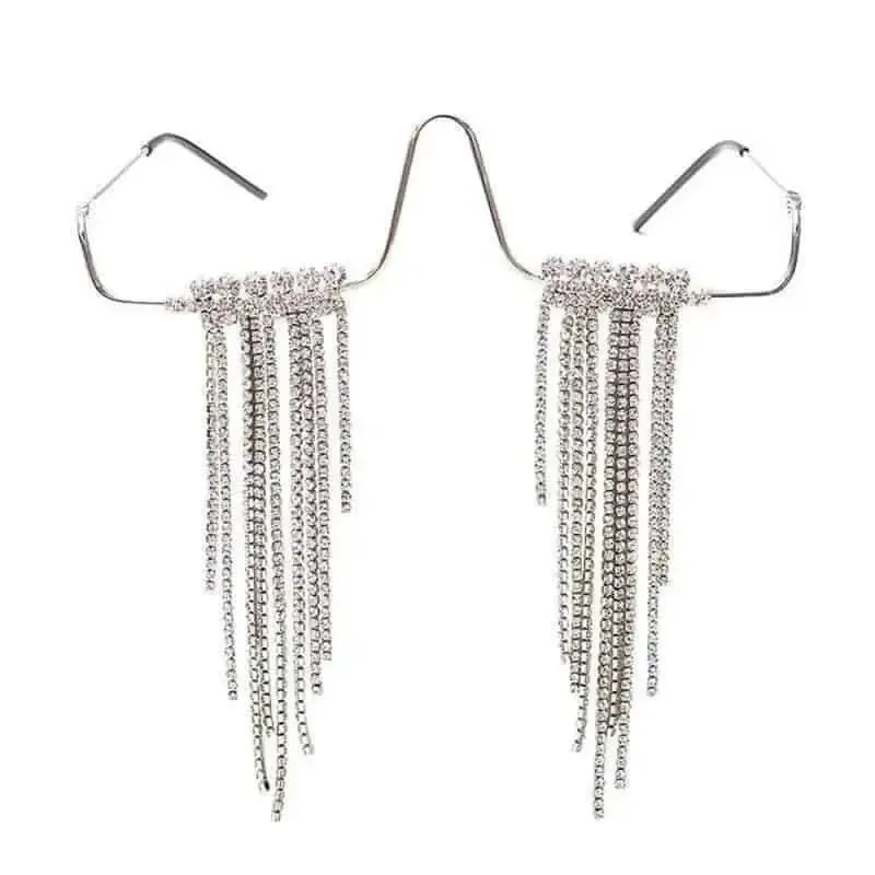 Aesthetic Tassel Frame Half Metal Rhinestone No Glasses