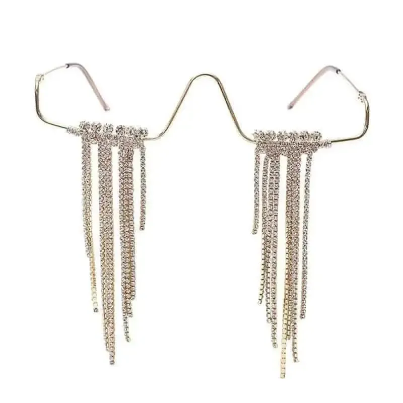 Aesthetic Tassel Frame Half Metal Rhinestone No Glasses