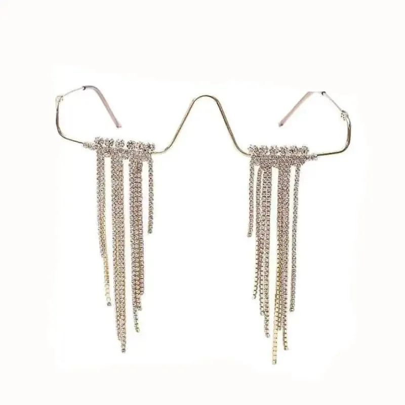 Aesthetic Tassel Frame Half Metal Rhinestone No Glasses