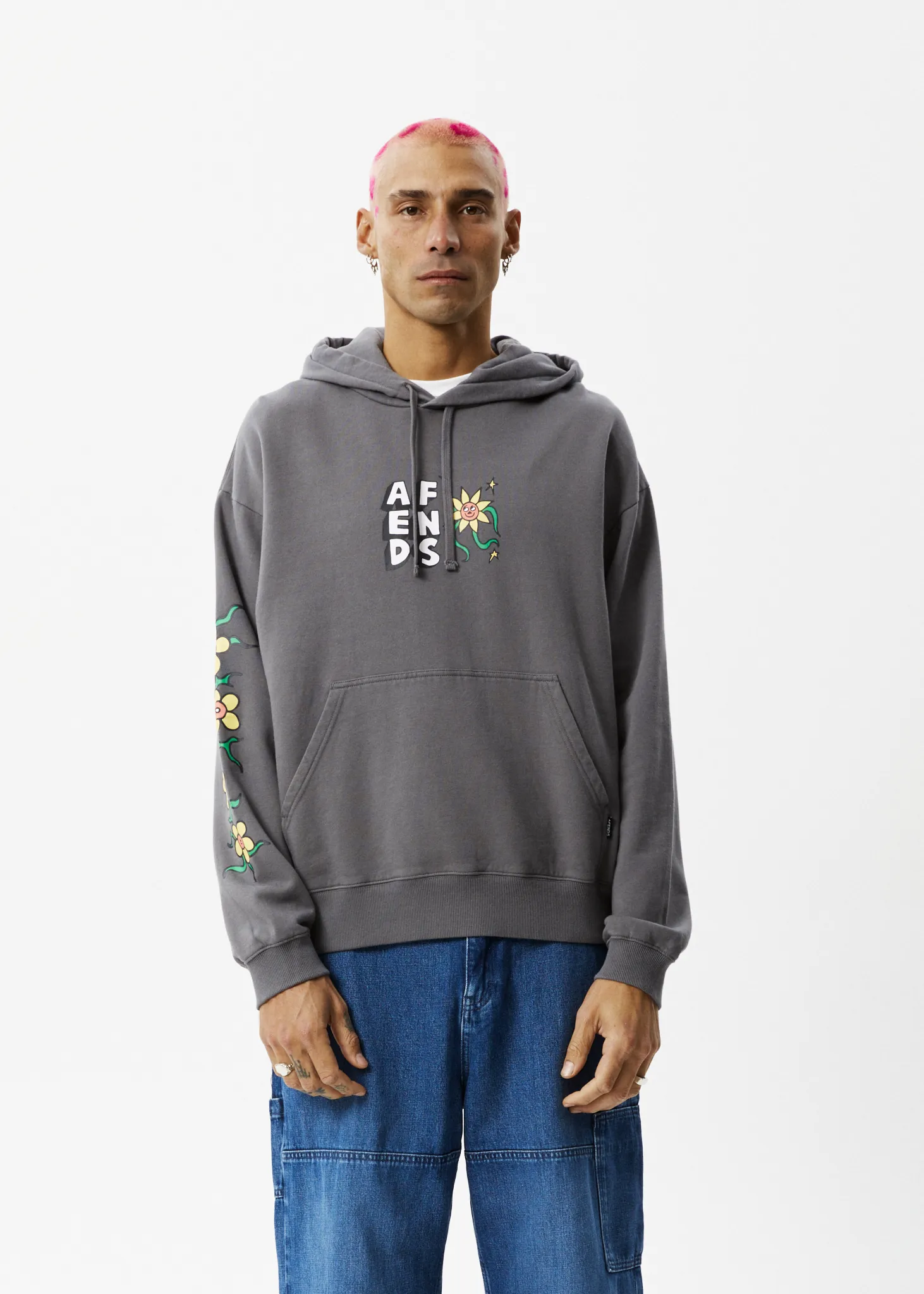 AFENDS Mens Flowerbed - Graphic Hoodie - Steel