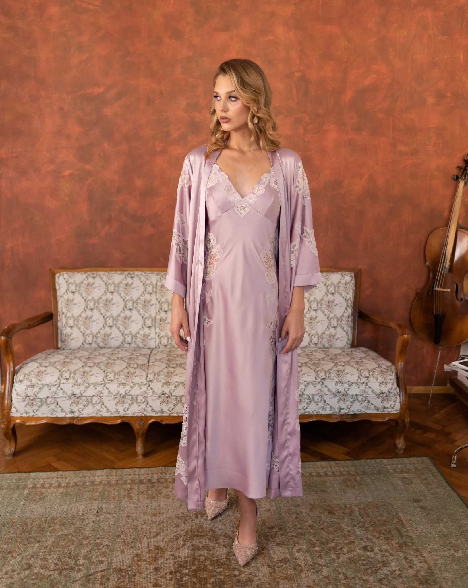 Amelie Silk Robe and Nightgown Set