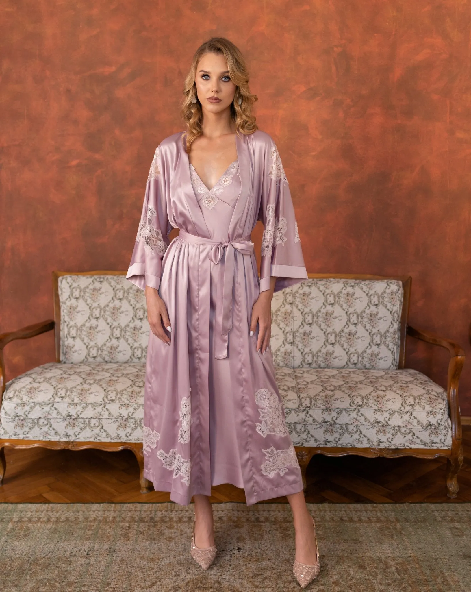 Amelie Silk Robe and Nightgown Set