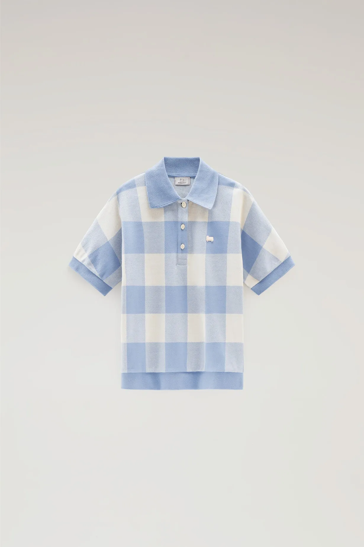 American Check Polo in Yarn-Dyed Stretch Cotton Blend PALE INDIGO BUFFALO