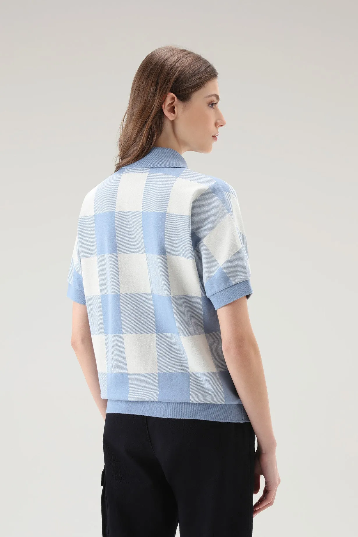 American Check Polo in Yarn-Dyed Stretch Cotton Blend PALE INDIGO BUFFALO