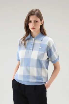 American Check Polo in Yarn-Dyed Stretch Cotton Blend PALE INDIGO BUFFALO