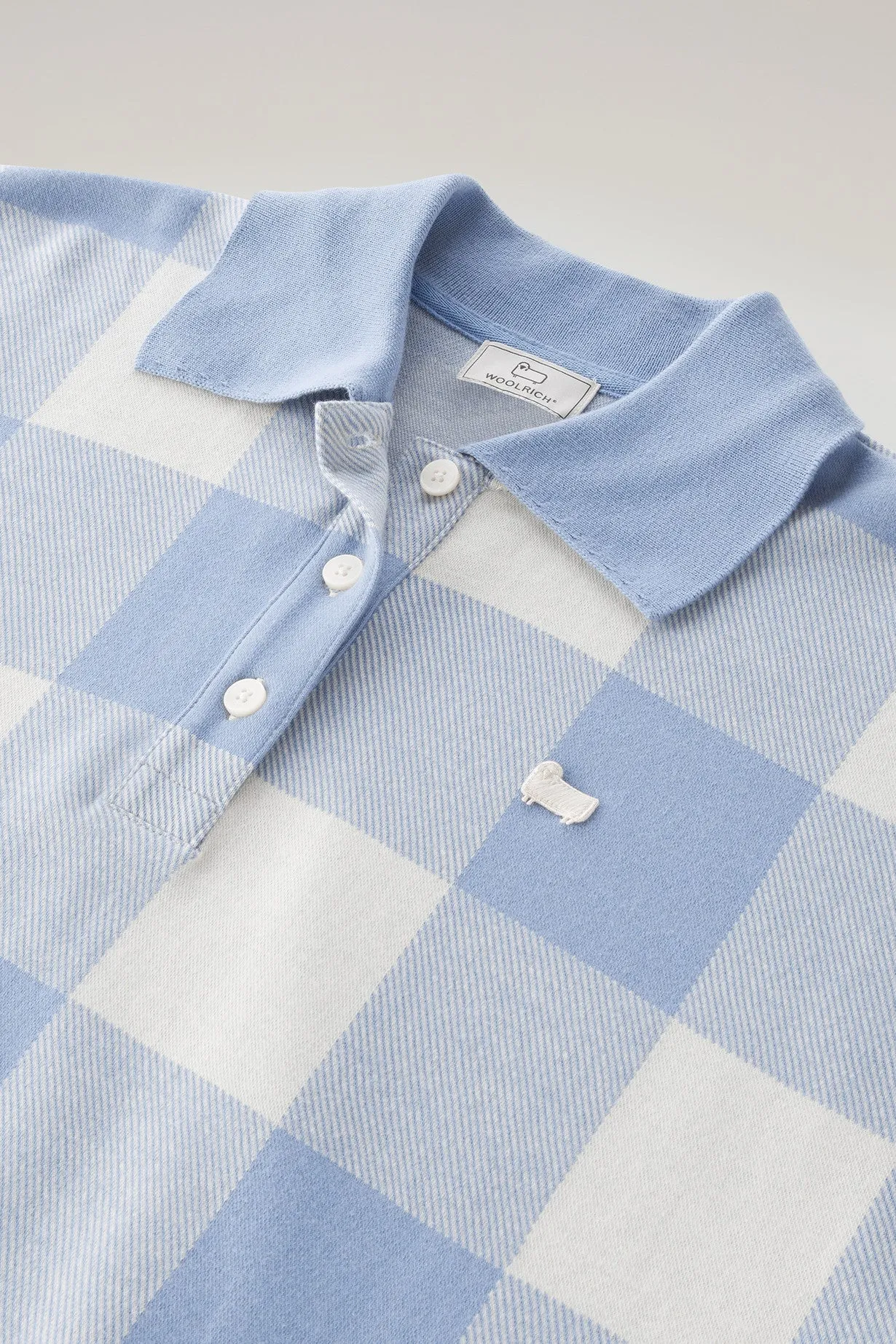 American Check Polo in Yarn-Dyed Stretch Cotton Blend PALE INDIGO BUFFALO