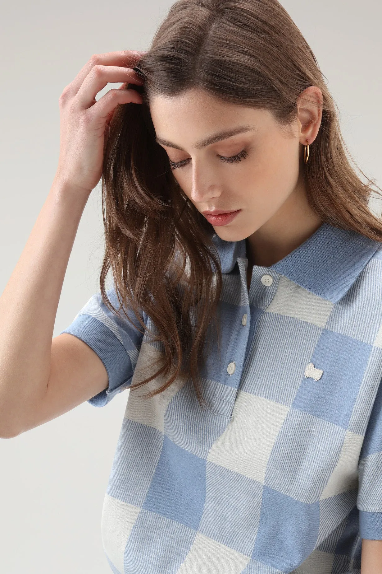 American Check Polo in Yarn-Dyed Stretch Cotton Blend PALE INDIGO BUFFALO