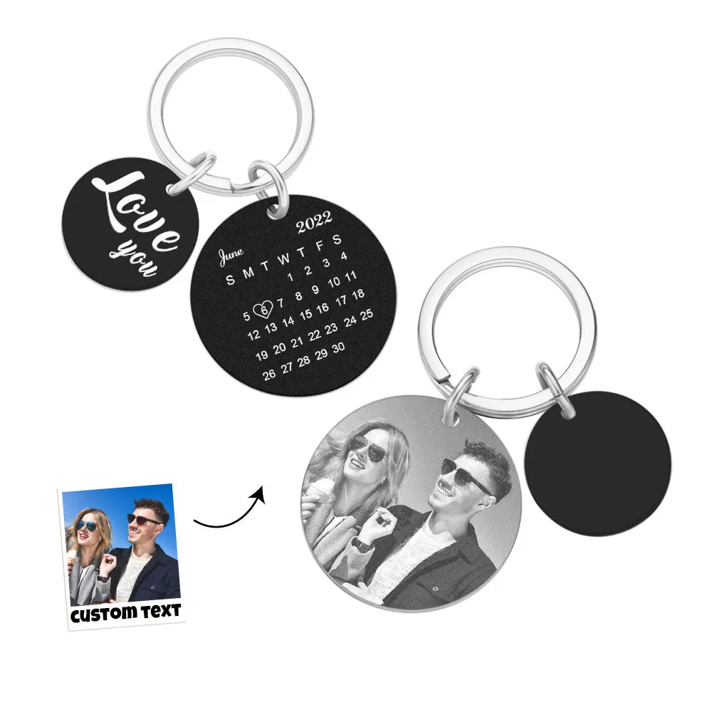 Anniversary Gifts Custom Calendar Keychain Personalized Calendar Date Keyring Dog Tag Keychain Engraved Keychain for Him