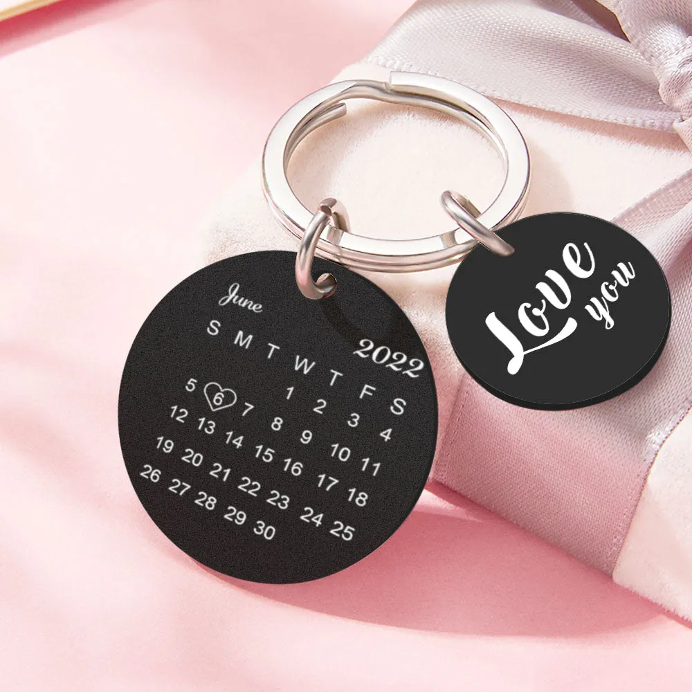 Anniversary Gifts Custom Calendar Keychain Personalized Calendar Date Keyring Dog Tag Keychain Engraved Keychain for Him