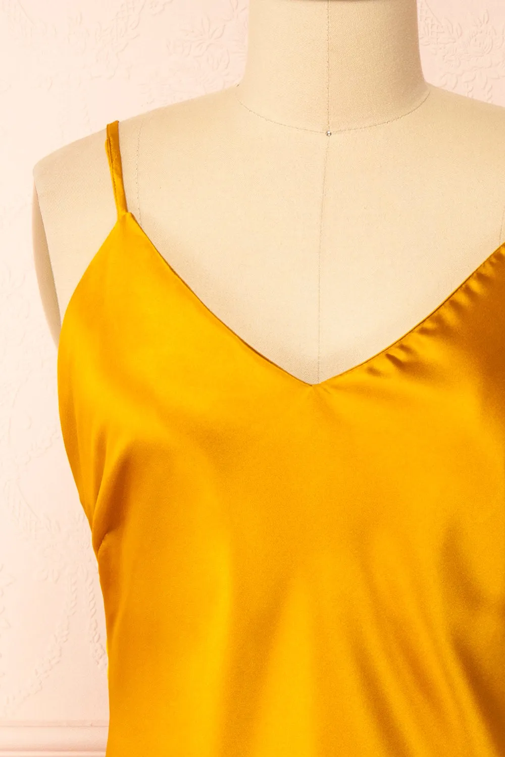 Ariadne | Short Golden Satin Dress w/ Open Back