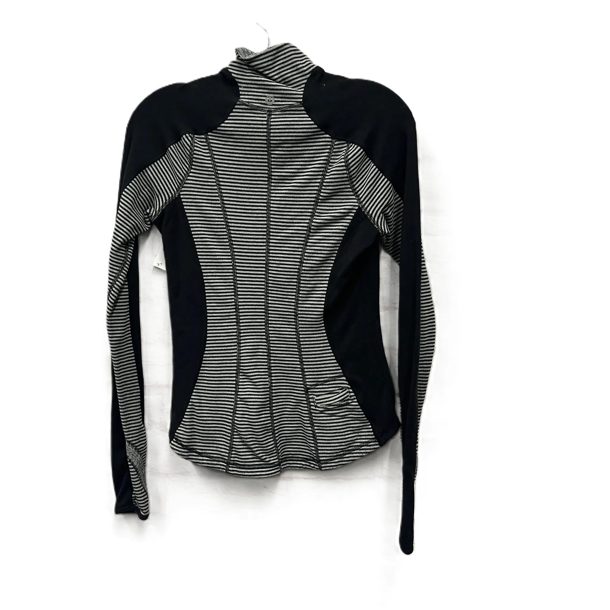 Athletic Top Long Sleeve Collar By Lululemon In Black & Grey, Size: S