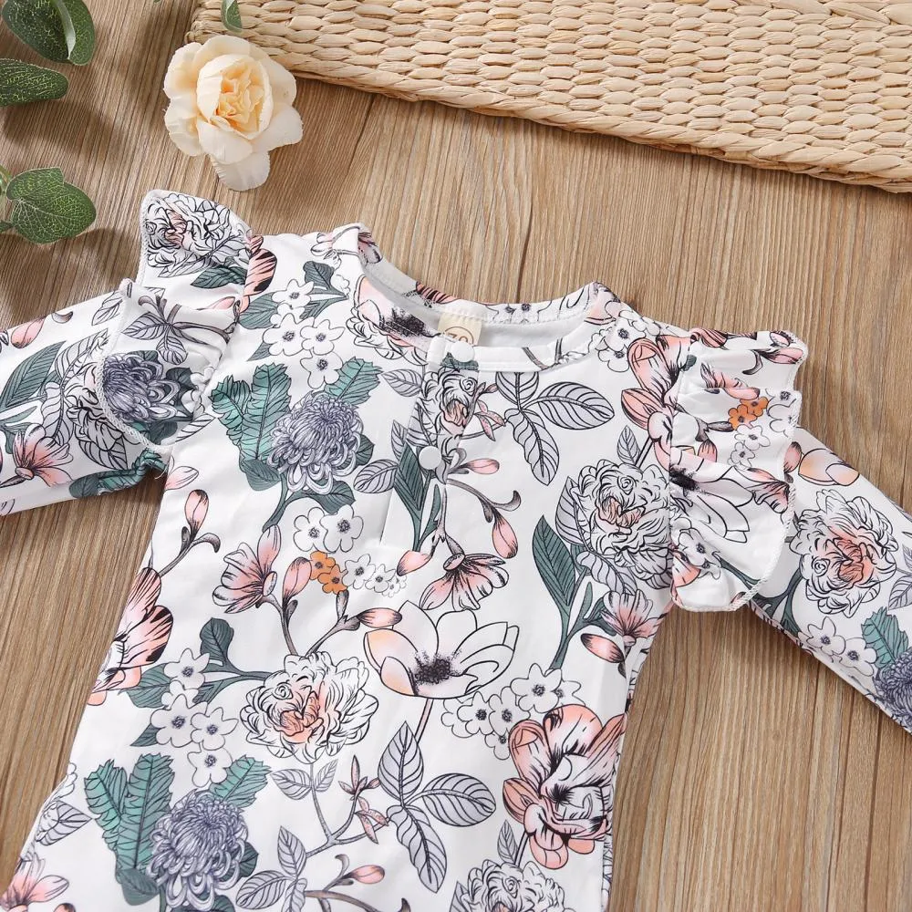 Autumn White Girl Cotton Long-sleeved Romper Flying-sleeve Jumpsuit Baby Girl Clothes In Bulk