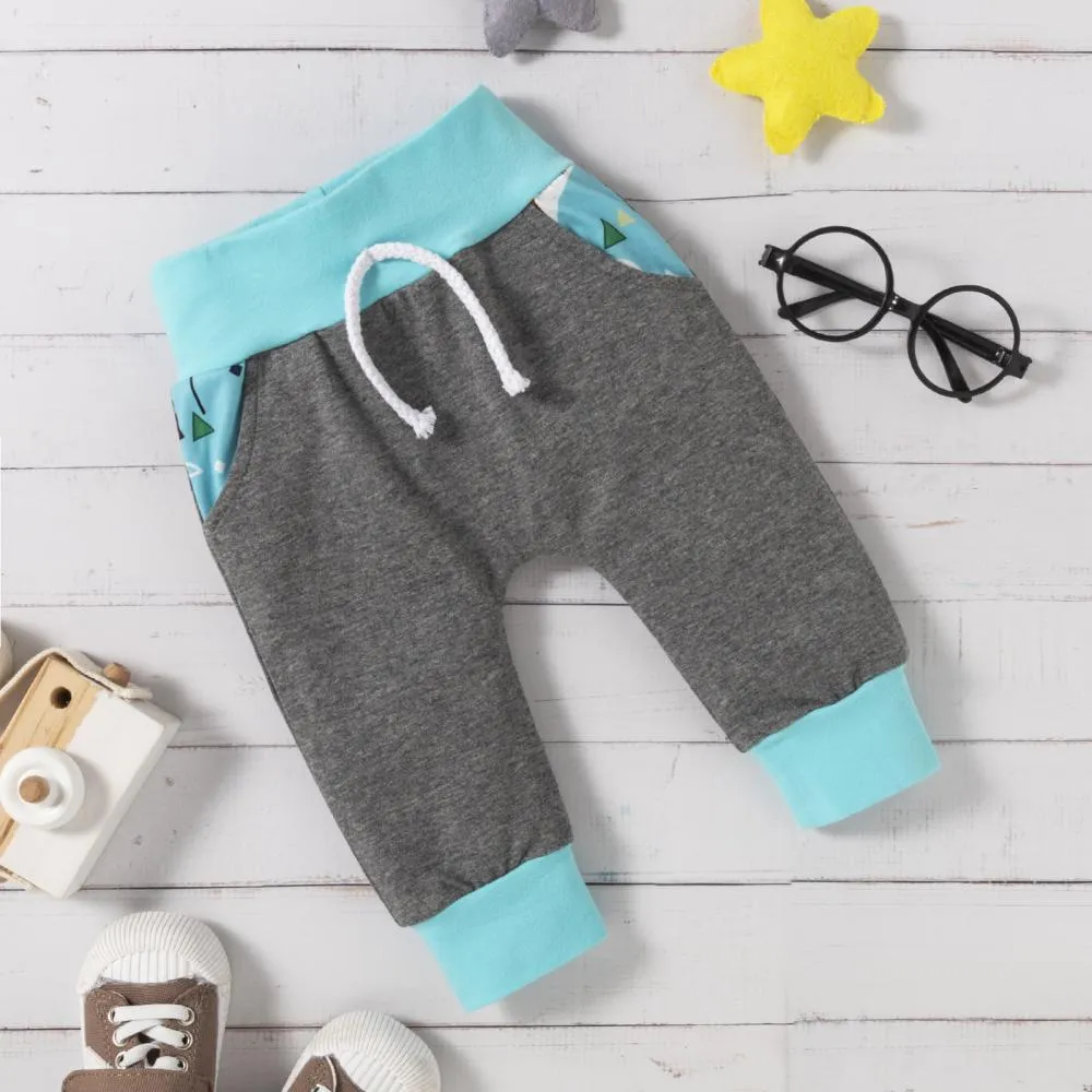 Baby Autumn Fox Print Romper Grey Pants Three Piece Wholesale Boys Clothes