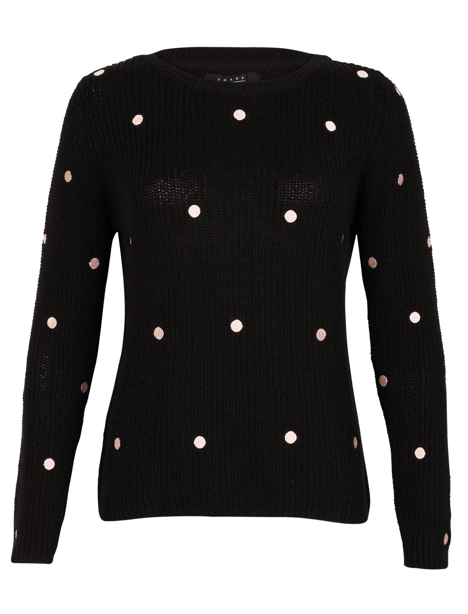 Balsam Crew Neck Rib Knit Polka Dot Jumper in Anthracite - Amara Reya