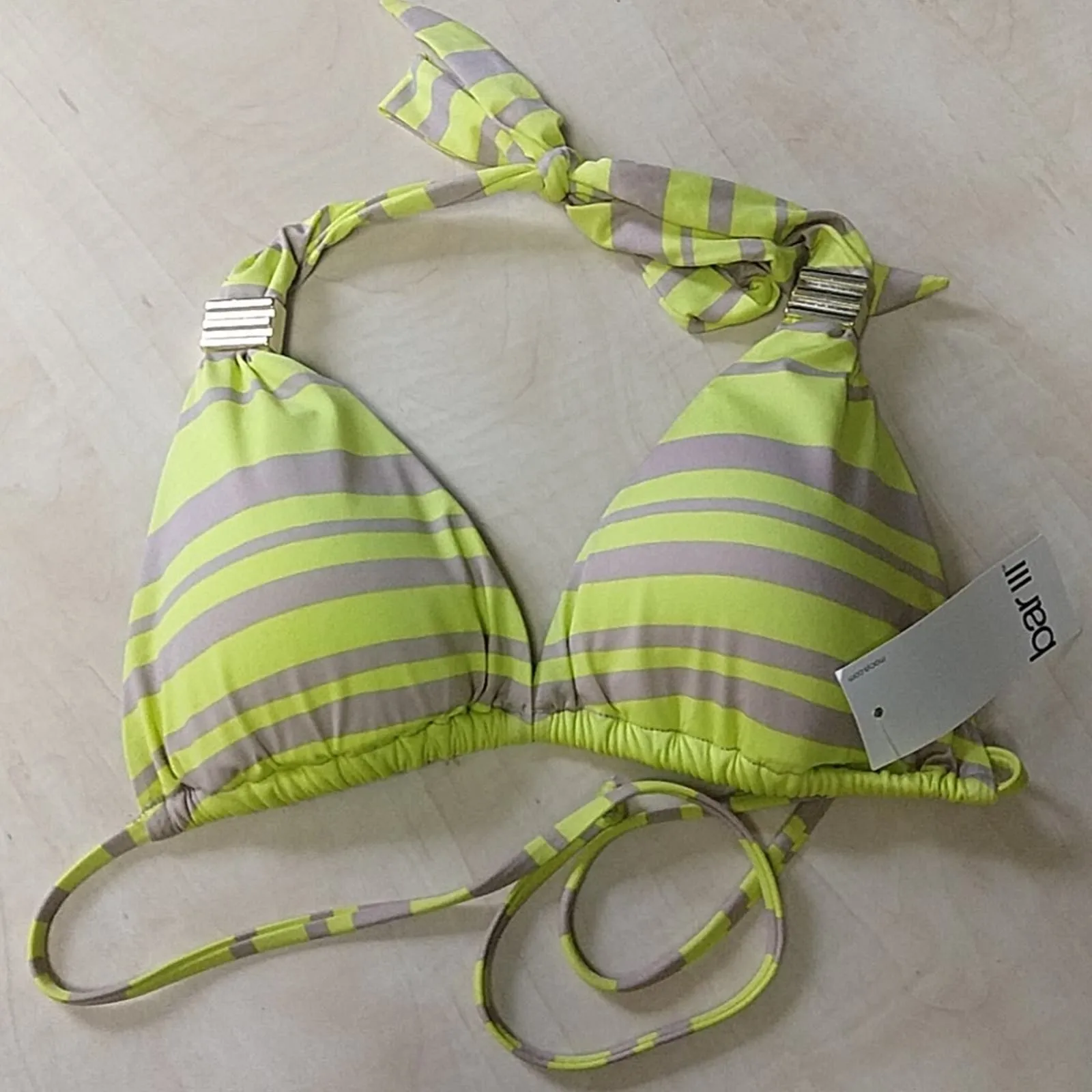 Bar III Crushed Yellow Triangle Halter Bikini Top