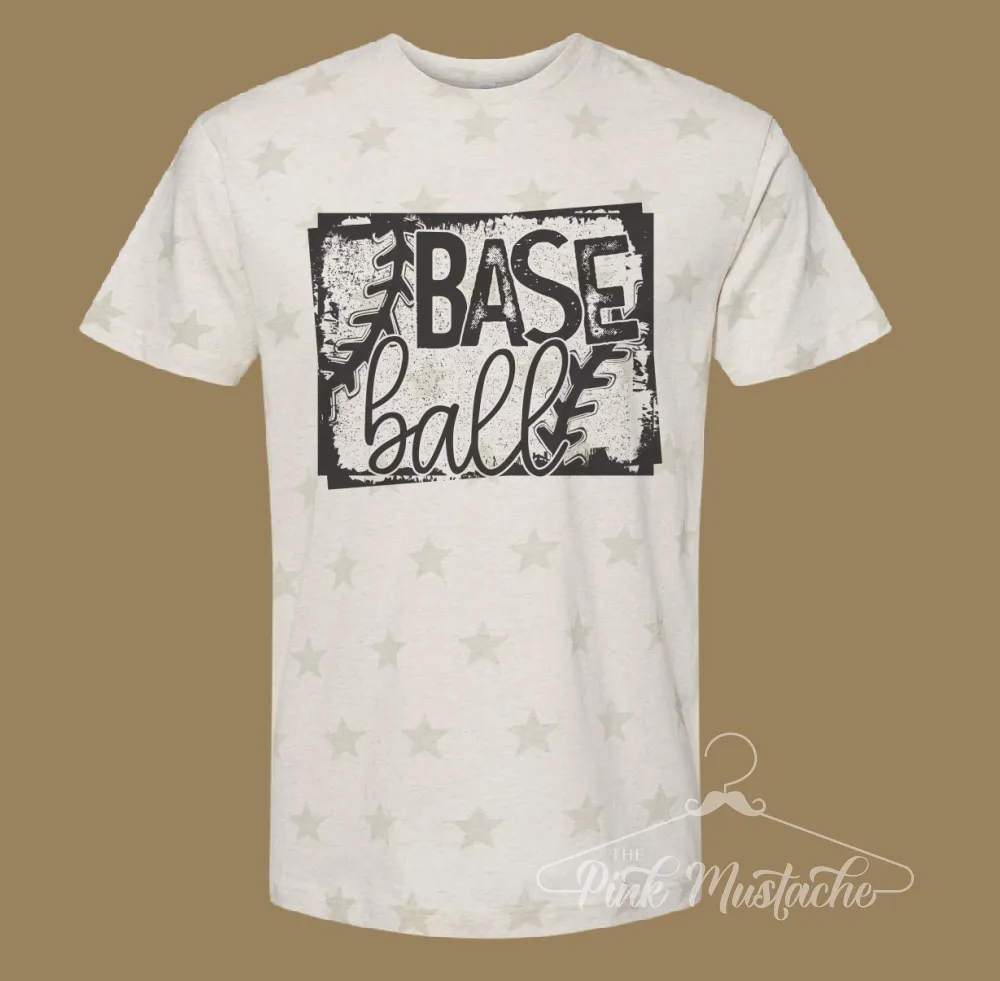 Baseball Vintage Retro Star Printed Tee -Unisex Adult Sized Baseball Shirt/ Baseball Mom Tee